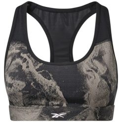 Biustonosz damski Reebok Lux Racer Jacquard. Czarne biustonosze sportowe damskie Reebok, bez wzorów, z materiału. Za 122.00 zł.