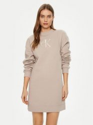 Calvin Klein Jeans Sukienka dzianinowa J20J224834 Beżowy Relaxed Fit. Brązowe sukienki damskie Calvin Klein Jeans, xxs, bez wzorów, z dzianiny, bez kołnierzyka, bez ramiączek. Za 309.99 zł.