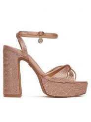 Nine West Sandały S3SH005-01A Różowy. Czerwone sandały damskie Nine West, bez wzorów, z materiału, bez obcasa, na słupku. Za 181.99 zł.