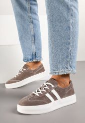 Brązowe Skórzane Sneakersy Typu Klasyczne Tenisówki na Grubej Podeszwie Eleavine. Brązowe trampki i tenisówki damskie Born2be, bez wzorów, z jeansu. Za 199.99 zł.