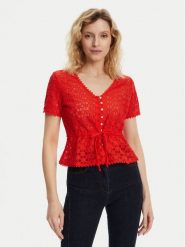 Morgan Bluzka 231-DATE Czerwony Slim Fit. Czerwone bluzki damskie Morgan, xl, bez wzorów, z bawełny, bez ramiączek. Za 129.99 zł.