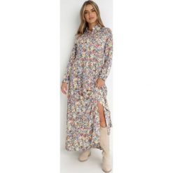 Żółto-Niebieska Sukienka Koszulowa w Kwiaty Myreope. Żółte sukienki damskie Born2be, l, bez wzorów, z zamszu, boho, bez kołnierzyka, bez ramiączek, maxi, koszulowe. W wyprzedaży za 71.99 zł.