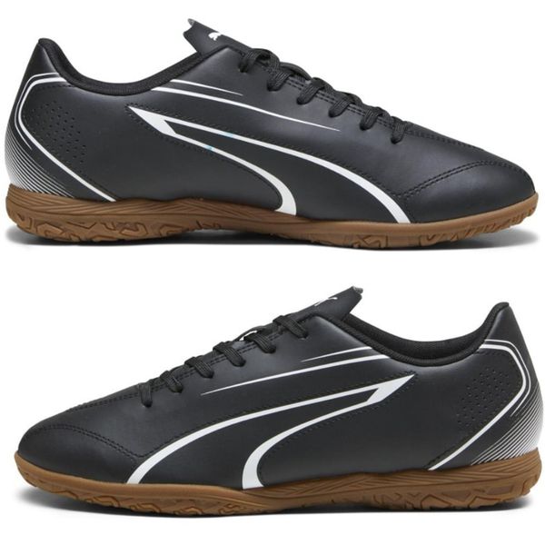 Buty halówki sportowe męskie Puma Vitoria IT 107485 01. Czarne buty sportowe na co dzień męskie Puma, ze skóry, bez zapięcia, do piłki nożnej. Za 159.00 zł.