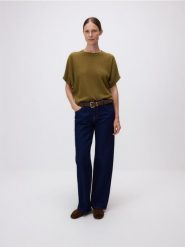 Strukturalny t-shirt kimono - ciemnozielony. Zielone t-shirty damskie Reserved, l, bez wzorów, z bawełny, bez kołnierzyka. Za 69.99 zł.