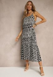 Czarna Bawełniana Sukienka w Geometryczny Wzór Koloniela. Czarne sukienki damskie Renee, na co dzień, l, bez wzorów, z bawełny, eleganckie, bez kołnierzyka, bez ramiączek, midi. W wyprzedaży za 41.99 zł.