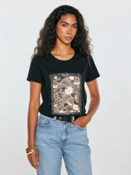 Koszulka damska z nadrukiem czarna rellka 906. Czarne t-shirty damskie Big Star, l, bez wzorów, z dresówki, bez kołnierzyka. Za 79.99 zł.