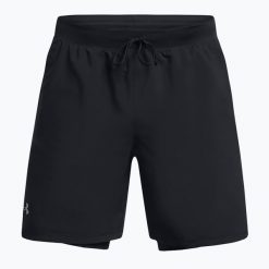 Spodenki do biegania męskie Under Armour Launch 7" 2IN1. Czarne szorty męskie Under Armour, bez kołnierzyka. Za 239.99 zł.