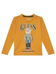Guess Bluzka N5BI04 I3Z14 Żółty Regular Fit. Żółte t-shirty chłopięce Guess, z aplikacjami, z bawełny, bez ramiączek. Za 89.99 zł.