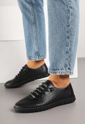 Czarne Tenisówki ze Skóry Naturalnej z Ażurową Cholewką Rivlimi. Czarne trampki i tenisówki damskie Born2be, w ażurowe wzory, ze skóry. Za 159.99 zł.