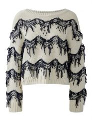 Oui Sweter w kolorze biało-granatowym rozmiar: 40. Białe swetry klasyczne damskie Oui, z bawełny, bez kołnierzyka. Za 209.33 zł.