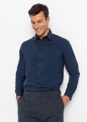 Koszula z długim rękawem, ze stretchem, Slim Fit (2 szt.). Białe koszule męskie bonprix, l, bez wzorów, bez kołnierzyka, bez ramiączek. Za 149.98 zł.