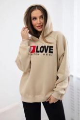 Bluza bawełniana ocieplana z kapturem Love jasno beżowa. Brązowe bluzy z kapturem damskie KESI, l, z bawełny. Za 271.84 zł.