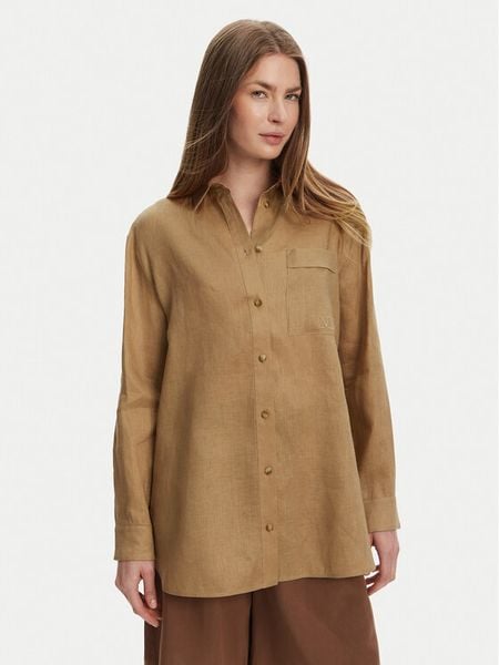 Max Mara Leisure Koszula Noel 2516111018 Brązowy Regular Fit. Brązowe koszule damskie Max Mara Leisure, bez wzorów, ze lnu, bez kołnierzyka, bez ramiączek. Za 769.99 zł.