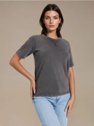 Bawełniana koszulka z efektem sprania - szary. Szare t-shirty damskie Sinsay, l, bez wzorów, z bawełny, bez kołnierzyka. Za 29.99 zł.