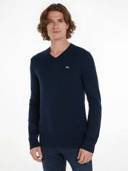 TOMMY JEANS Sweter w kolorze granatowym rozmiar: XL. Niebieskie swetry męskie Tommy Jeans, xl, bez wzorów, z bawełny, bez kołnierzyka. Za 215.21 zł.