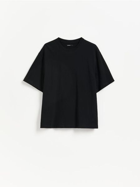 Bawełniany t-shirt - czarny. Czarne t-shirty damskie Reserved, l, bez wzorów, z bawełny, bez kołnierzyka. Za 39.99 zł.