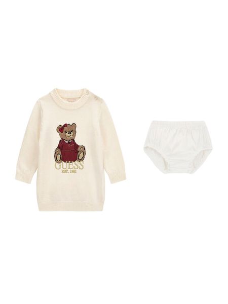 Guess Sukienka dzianinowa A6BK06 Z1316 Kremowy Regular Fit. Białe sukienki dziewczęce Guess, z aplikacjami, z dzianiny, bez ramiączek. Za 214.99 zł.