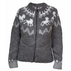 Damski sweter z wełny Karlslund Tölta. Szare swetry klasyczne damskie KARLSLUND, na zimę, z wełny, bez kołnierzyka. Za 772.50 zł.