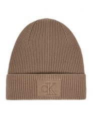 Calvin Klein Czapka Embroidered Rib Cotton Beanie LV04F8097G Beżowy. Brązowe czapki zimowe damskie CALVIN KLEIN, z bawełny. Za 169.99 zł.