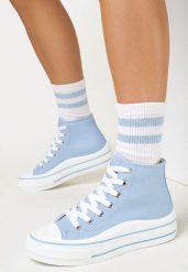 Niebieskie Trampki za Kostkę na Platformie Shuze. Niebieskie trampki i tenisówki damskie Born2be, bez wzorów, za kostkę. Za 34.99 zł.