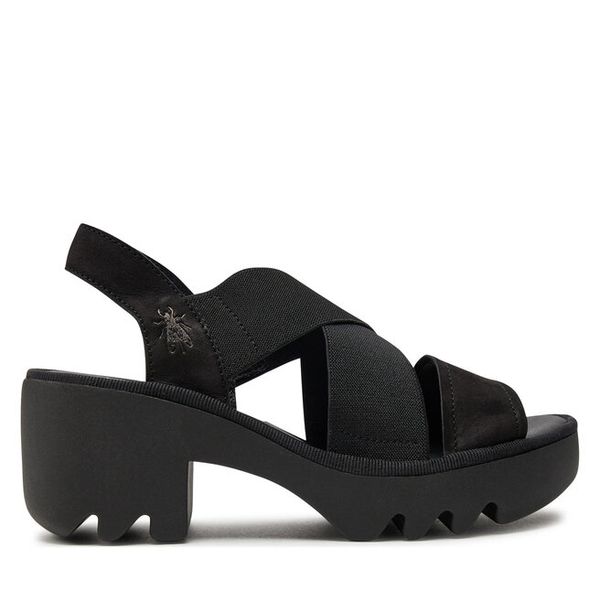 Sandały Fly London. Czarne sandały damskie Fly London, bez wzorów, bez obcasa, na słupku. Za 499.99 zł.