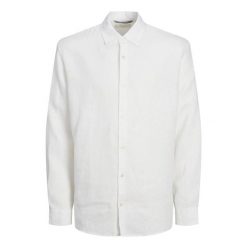 Koszula Jack & Jones Clawrence Len jasnobiała. Białe koszule męskie Jack&Jones, m, bez wzorów, ze lnu, bez kołnierzyka, bez ramiączek. Za 247.60 zł.