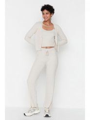 Trendyol 3-częściowy zestaw w kolorze beżowym rozmiar: L. Brązowe kardigany damskie Trendyol, l, bez wzorów, prążkowane. Za 100.04 zł.