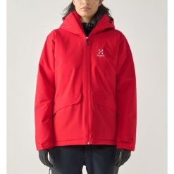Damska Kurtka Turystyczna Izolowana Lekka Regulowana Husk. Czerwone kurtki damskie Haglöfs, bez wzorów, bez kaptura. W wyprzedaży za 449.00 zł.