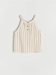 Koszulka na ramiączkach - beżowy. Brązowe koszulki dziewczęce Reserved, bez wzorów, z bawełny, bez ramiączek. W wyprzedaży za 17.99 zł.