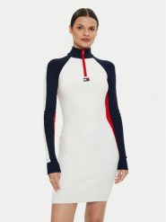 Tommy Jeans Sukienka dzianinowa Colorblock Rib Sweater Dress DW0DW18701 Biały Slim Fit. Białe sukienki damskie Tommy Jeans, l, bez wzorów, z dzianiny, bez kołnierzyka, bez ramiączek. Za 359.99 zł.