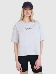 4F T-shirt oversize z nadrukiem damski - szary S. Szare t-shirty damskie 4f, s, bez wzorów, z bawełny, bez kołnierzyka. W wyprzedaży za 39.99 zł.