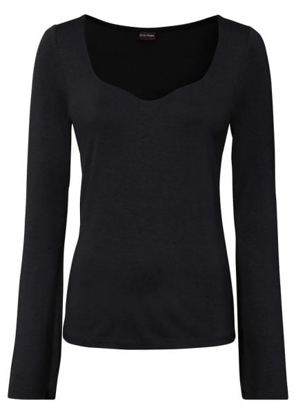 Bluzka z długim rękawem z mieszanki wiskozy. Czarne bluzki damskie bonprix, bez wzorów, z wiskozy, bez kołnierzyka, bez ramiączek. Za 67.99 zł.