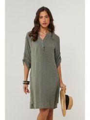 Le Monde du Lin Lniana sukienka w kolorze khaki rozmiar: 40/42. Brązowe sukienki damskie Le Monde du Lin, bez wzorów, ze lnu, klasyczne, bez kołnierzyka, bez ramiączek, mini. Za 152.99 zł.