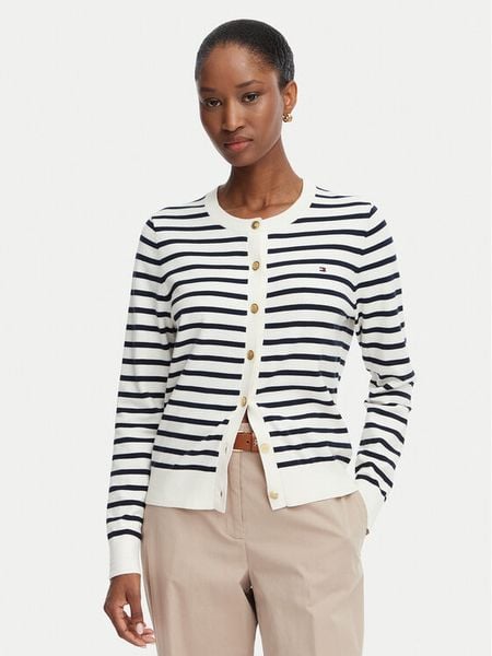 Tommy Hilfiger Kardigan Cable Fine WW0WW42370 Biały Regular Fit. Białe kardigany damskie Tommy Hilfiger, s, bez wzorów, z syntetyku. Za 489.99 zł.