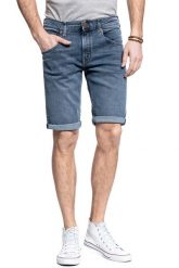 WRANGLER SPODNIE MĘSKIE COLTON SHORTS SLING SHOT W15VJP251 112127167. Niebieskie szorty męskie Wrangler, na lato, z aplikacjami, z bawełny, klasyczne. Za 169.99 zł.