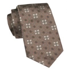 Elegancki Krawat Męski Angelo di Monti - Beżowy w Drobne Kwiatki. Brązowe krawaty i muchy męskie Angelo di Monti, bez wzorów, z tkaniny, eleganckie. Za 45.00 zł.