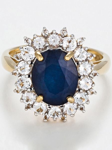 DIAMANTA Złoty pierścionek "Soleil Bleu" z topazami i szafirem rozmiar: 56. Niebieskie pierścionki damskie DIAMANTA, z szafirem, złote. Za 1,770.69 zł.