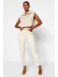 Trendyol Dżinsy - Slim fit - w kolorze beżowym rozmiar: 36. Brązowe jeansy damskie Trendyol, z podwyższonym stanem. Za 83.42 zł.