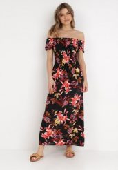 Czarna Sukienka Khareris. Czarne sukienki damskie Born2be, l, z aplikacjami, bez kołnierzyka, bez ramiączek, maxi, rozkloszowane. W wyprzedaży za 43.99 zł.
