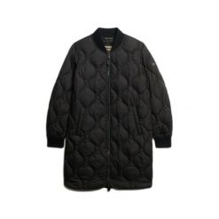 Damska długa kurtka Superdry. Czarne kurtki damskie Superdry., bez wzorów, z puchu, bez kaptura. W wyprzedaży za 446.75 zł.