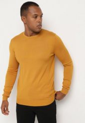 Żółty Klasyczny Sweter z Wiskozą i Modalem Neaviana. Żółte swetry męskie Born2be, l, z aplikacjami, z wiskozy, bez kołnierzyka. Za 59.99 zł.
