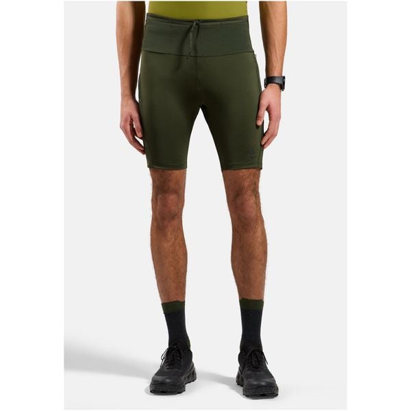 Spodenki męskie ODLO Tights short X-ALP TRAIL CARGO. Zielone szorty męskie Odlo, z elastanu, bez kołnierzyka. Za 322.03 zł.