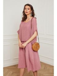 Fleur de Lin Lniana sukienka "Equanone" w kolorze jasnoróżowym rozmiar: M. Różowe sukienki damskie Fleur de Lin, m, bez wzorów, ze lnu, bez kołnierzyka, bez ramiączek, midi. Za 277.36 zł.