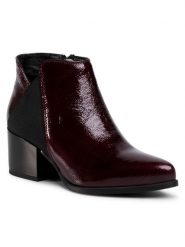 Lasocki Botki 70814-01 Bordowy. Czerwone botki damskie Lasocki, z lakierowanej skóry, bez obcasa, na słupku, bez zapięcia. Za 134.99 zł.