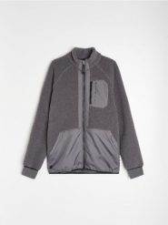 Sportowa bluza sherpa na zamek SNSY PERFORMANCE - szary. Szare bluzy bez kaptura męskie Sinsay, bez wzorów, sportowe, bez kołnierzyka, bez ramiączek. Za 89.99 zł.