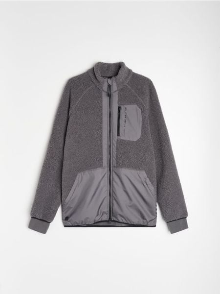 Sportowa bluza sherpa na zamek SNSY PERFORMANCE - szary. Szare bluzy bez kaptura męskie Sinsay, bez wzorów, sportowe, bez kołnierzyka, bez ramiączek. Za 89.99 zł.