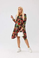 Asymetryczna tunika w maki OVERSIZE PLUS SIZE XXL JESIEŃ. Czarne tuniki damskie Moda Size Plus Iwanek, na co dzień, na jesień, plus size, bez wzorów, z bawełny, eleganckie, z asymetrycznym kołnierzem, plus size, bez ramiączek. Za 179.90 zł.