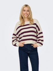 ONLY Sweter w kolorze kremowo-fioletowym rozmiar: XL. Brązowe swetry klasyczne damskie Only, xl, ze splotem, bez kołnierzyka. Za 145.26 zł.