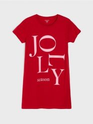 Bawełniana koszula nocna z napisem JOLLY - czerwony. Czerwone koszule nocne damskie Sinsay, bez wzorów, z bawełny. Za 19.99 zł.
