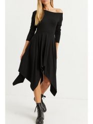 LA Angels Sukienka w kolorze czarnym rozmiar: M. Czarne sukienki damskie LA Angels, m, bez wzorów, z asymetrycznym kołnierzem, bez ramiączek, midi, asymetryczne. Za 152.99 zł.